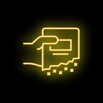 Hand holding burning document with falling ashes neon sign Stock Illustration