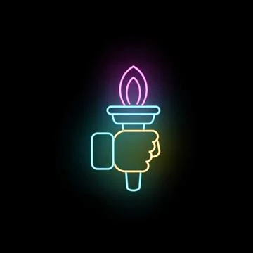 Hand holding burning torch neon light illustration Stock Illustration