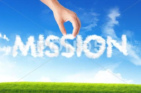 Hand holding business cloud text , mission word Stock Photos