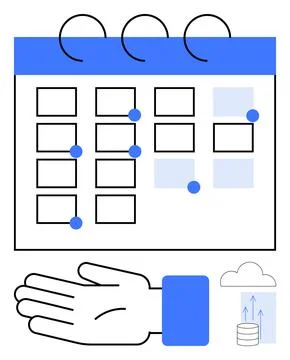 Hand Holding Calendar and Cloud Storage Data Synchronization Concept Stockillustratie