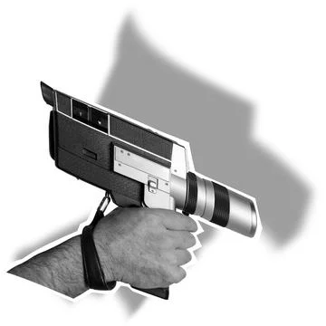 Hand holding a camera designed to look like a gun against a white background. Stock Photos