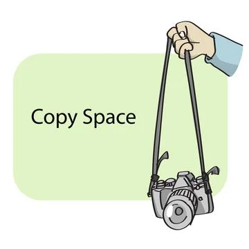 Hand holding camera strap on green background with copy space Stock Illustration