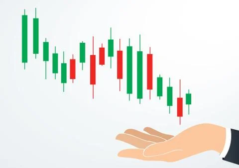 Hand holding candlestick chart stock exchange vector Illustrazione stock