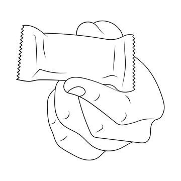 Hand holding candy in the package sketch. Stock Illustration