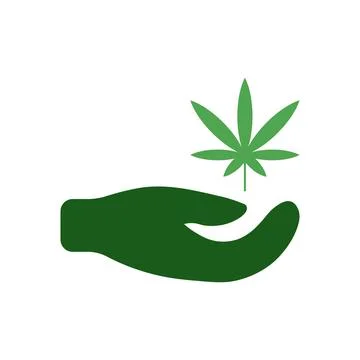 Hand holding a cannabis leaf vector icon Stock Illustration