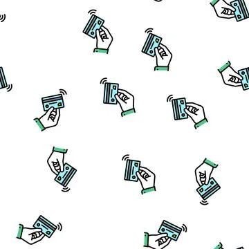 Hand holding card with contactless payment chip vector seamless pattern Stock Illustration