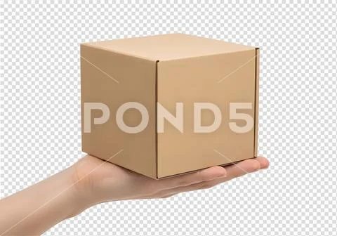 Hand holding cardboard box isolated on transparent background PSD Template