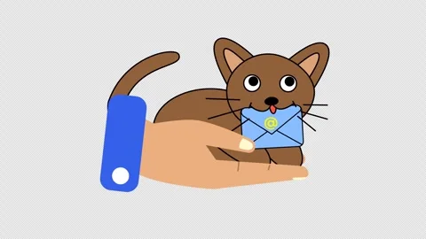 Hand holding a cat with an envelope mail in cartoon animation. Alpha channel. Stock Footage 305234444