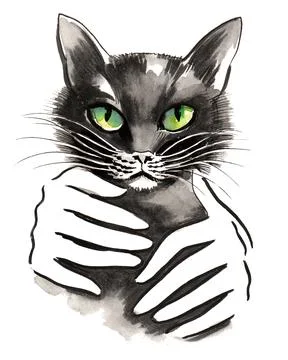 Hand holding cat Stock Illustration