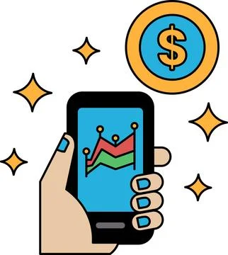 A hand holding a cell phone with a dollar sign on the screen Stock Illustration