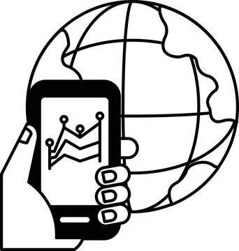 A hand holding a cell phone with a globe in the background Stock Illustration