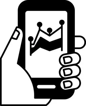 A hand holding a cell phone with a graph on the screen Stock Illustration