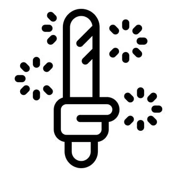 Hand holding chainsaw surrounded by sparks with thick line Stock Illustration