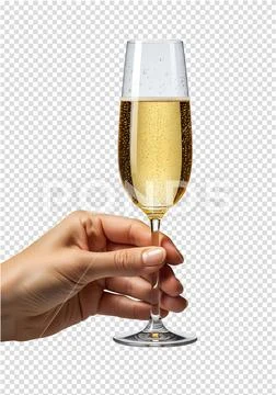 Hand holding champagne flute with sparkling bubbly drink PSD Template
