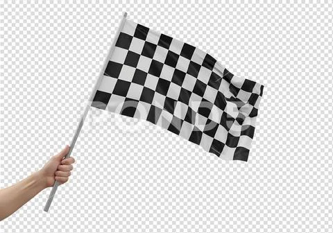 Hand holding checkered flag at race isolated on transparent background PSD Template