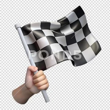 Hand holding checkered racing flag 3d isolated on transparent background PSD Template