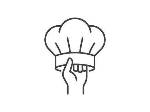 Hand holding a chef hat, simple line art icon representing culinary profess.. Stock Illustration