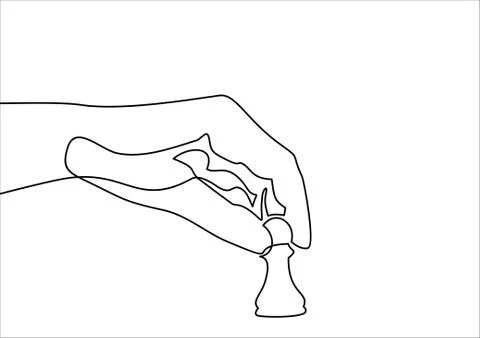 Hand holding chess pawn-continuous line drawing Stock Illustration