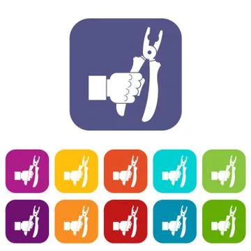 Hand holding chisel icons set flat Stock Illustration