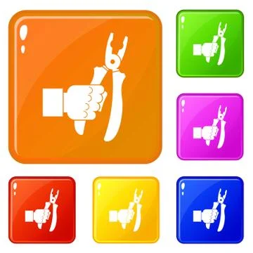 Hand holding chisel icons set vector color Stock Illustration
