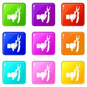 Hand holding chisel set 9 Stock Illustration