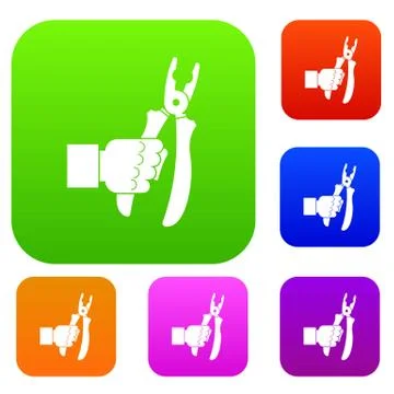 Hand holding chisel set color collection Stock Illustration