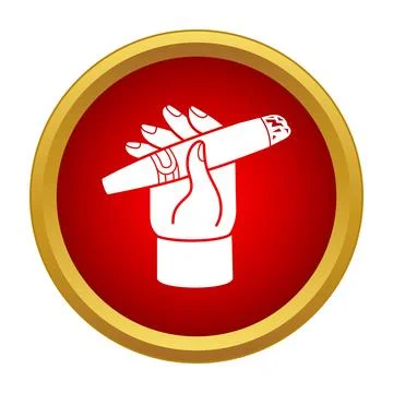 Hand holding cigar icon on red circle Stock Illustration