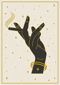 Hand holding cigarette on beige background illustration Stock Illustration