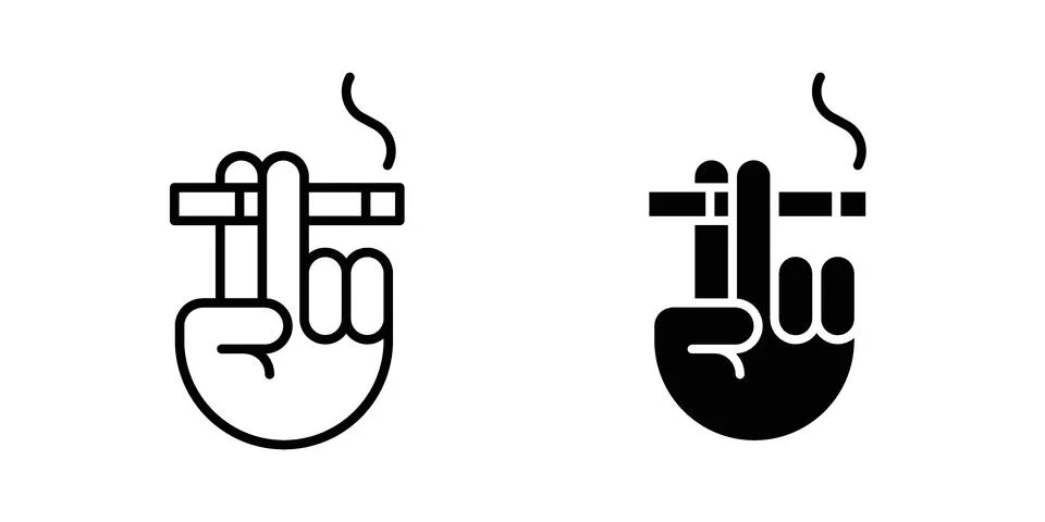 Hand holding cigarette icon pack with silhouette and stroke web icons Stock Illustration