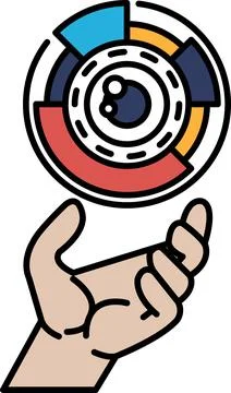 A hand holding a circle with a red, blue, yellow, and green section Stock Illustration