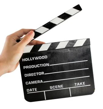 A hand holding a clapper board Stock Photos