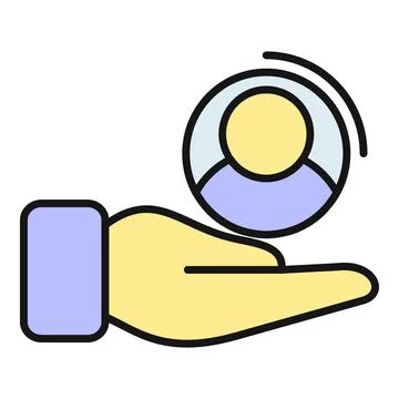 Hand holding client profile icon offering support Stock Illustration