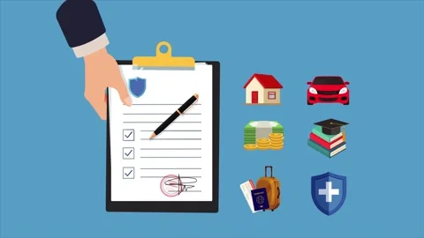 Hand Holding Clipboard and Comprehensive Insurance Policy Options Animation 스톡 동영상 339343843