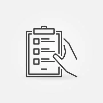 Hand holding clipboard with checklist vector minimal line icon Stock Illustration