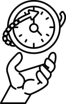 A hand holding a clock with the hands pointing to the numbers 1 and 12 Stock Illustration
