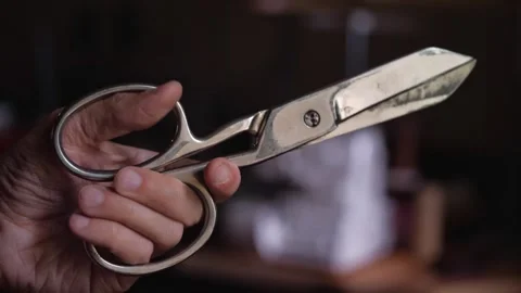 Hand Holding Closed Tailor's Shears Stock Footage 311263426