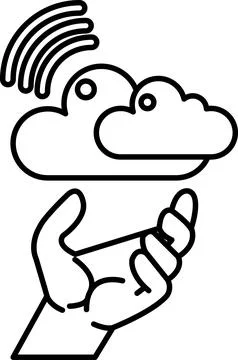 Hand holding a cloud with a blue and white sky in the background Stock Illustration