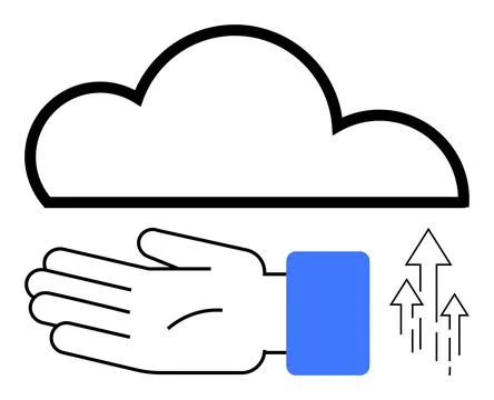 Hand holding cloud sending arrows upwards, representing cloud computing and.. Stock Illustration
