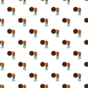 Hand holding coffee cup drink pattern background Stock Illustration