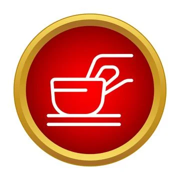 Hand holding coffee cup icon in red circle Stock Illustration