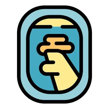Hand holding coffee cup seen through airplane window during flight Stock Illustration