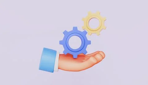 Hand holding cogwheels, Customer support three dimensional, Technical support Stock Illustration