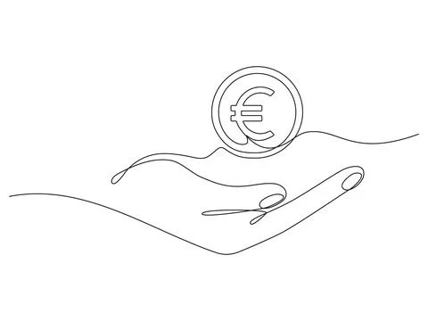 Hand holding coin continuous one line drawing art. Illustrazione stock