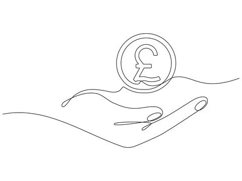 Hand holding coin continuous one line drawing art. Stock Illustration