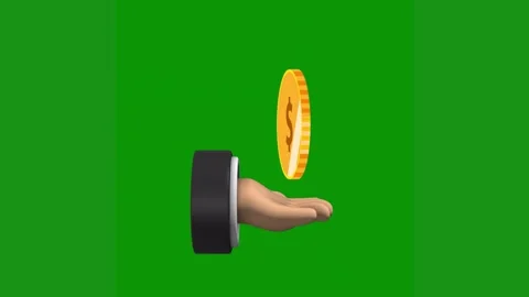 Hand holding coin green background gold front screen yellow tape green screen 库存影片 314064674