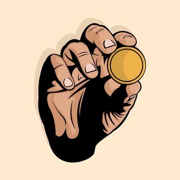 The hand holding the coin simple vector illustration Stock Illustration
