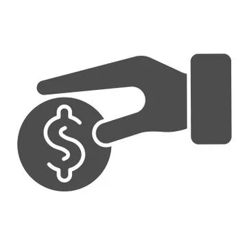 Hand holding coin solid icon. Dollar vector illustration isolated on white 스톡 일러스트