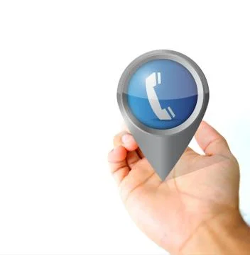 Hand holding a communication pin pointer icon Stock Photos