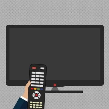 Hand Holding Computer Remote Control infront of Blank Wide Flat Color PC Screen 스톡 일러스트