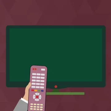 Hand Holding Computer Remote Control infront of Blank Wide Flat Color PC Screen 스톡 일러스트